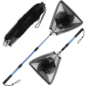 Fishing Net with Long Robust Telescopic Handle for Freshwater and Saltwater,Extend to 50.8 Inch,Foldable Nylon Mesh Landing Net