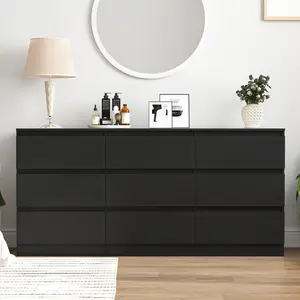 Spaco Modern Wide Black Dresser with 9 Drawers,Chest of Drawer Storage Cabinet for Clothes,Bedroom Storage Organizer Night Table for Bedroom,Closet