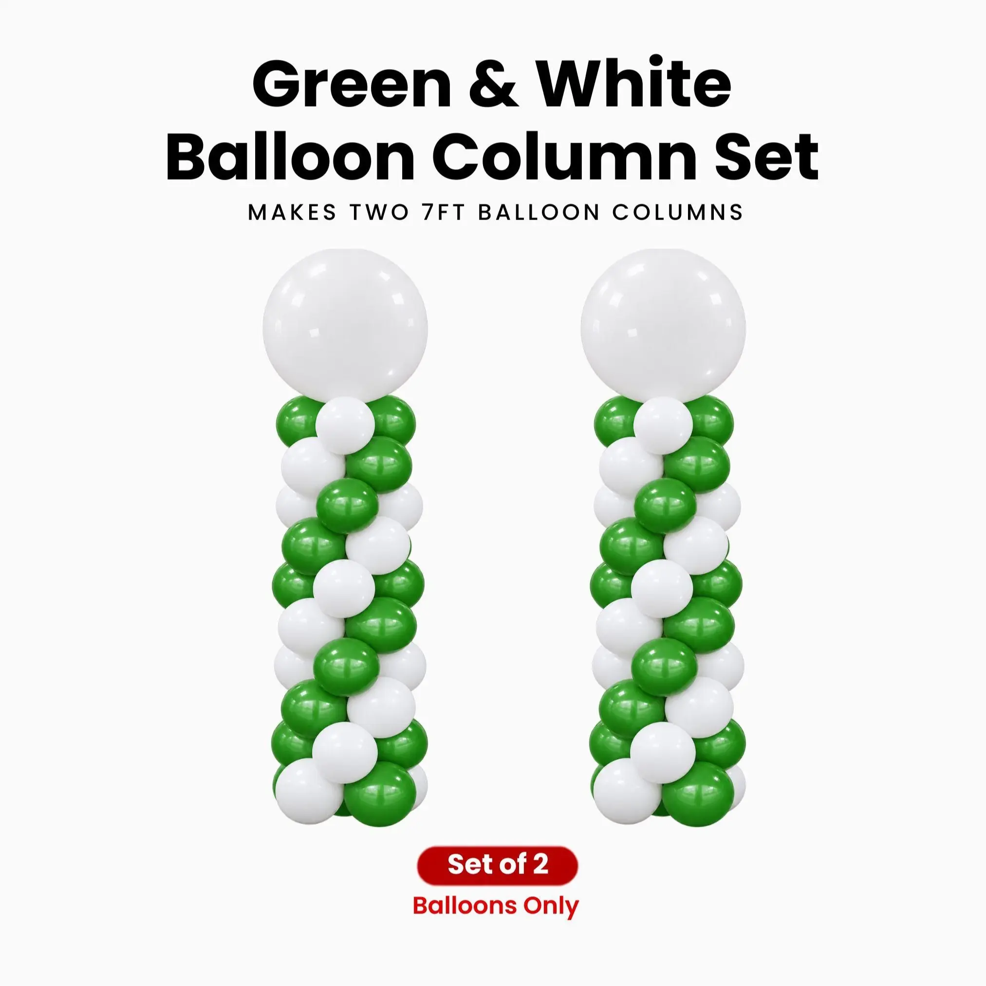 Green & White Balloon Column Set of 2 | Makes 2 x 7 ft Columns | Balloons Only