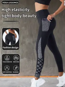 Crossover Straps Color Block Pocket Outdoor Sports Pants High Waist Yoga Pants，Women's  Sports trousers，Suitable for All-Seasons Wear, High Waisted Leggings, Stretchy High Waist