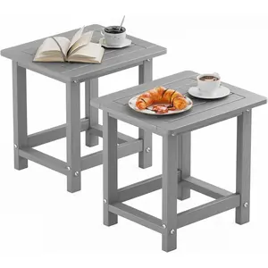YEFU Outdoor Side Table for Patio: 16" HIPS Weather - Resistant Adirondack Tables Set of 2 - Small Square End Tables for Backyard Pool Porch Balcony - Indoor Outdoor Durable Table Grey