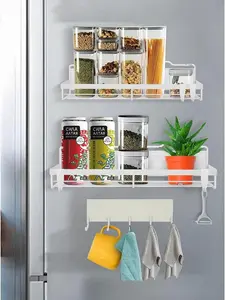Magnetic Spice Rack for Refrigerator,Magnetic Shelf for Fridge Spice Organizer with Magnetic Hooks,Rack for Kitchen Seasoning Organizer,Space Saving Spice Racks(White 3 Pack)