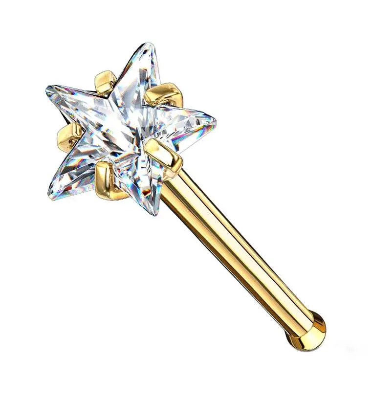 Gold CZ Star Stainless Steel Nosebone
