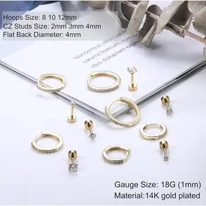 6 Pack Hypoallergenic Flat Back Earrings Stainless Steel Earrings Cartilage Earring Sets Beauty & Personal Care