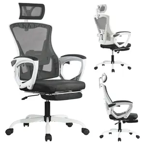 Ergonomic Home Office Chair – High Back Comfort Design, Breathable Mesh, Adjustable Headrest, with Flip-Up Footrest, Reclining & Rocking Mode