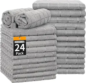 Hand Towels for Bathroom Kitchen , 24 Pack 25''*15'' Microfiber Grey Bath Hand Towels, Quick Dry Lint Free Soft Absorbent Bulk Washcloths Lightweight Decorative Fingertip Towels for Hotel Travel & Gift