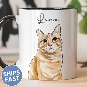 Custom Cat Mugs Using Pet Photo, Cat Portrait From Photo, Personalized Cat Mom Mug, Cat Mug Gift