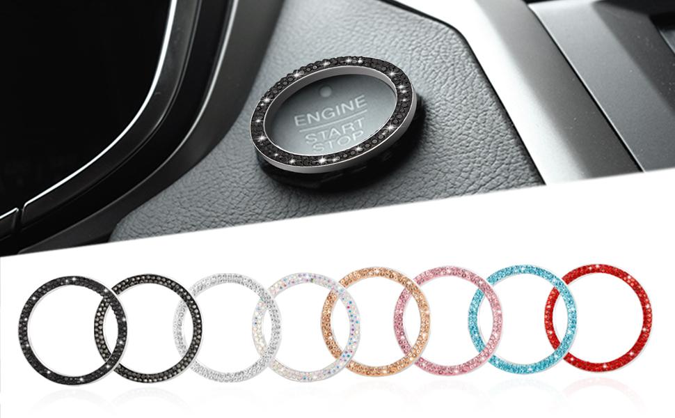 WINKA 2pcs Bling Car Engine Start Button Cover Diamond Crystal Push Start Stop Button Ring Sparkly Bling Ignition Button Cover Rhinestone Keyless Ignition Ring Universal Car Accessories (Red)
