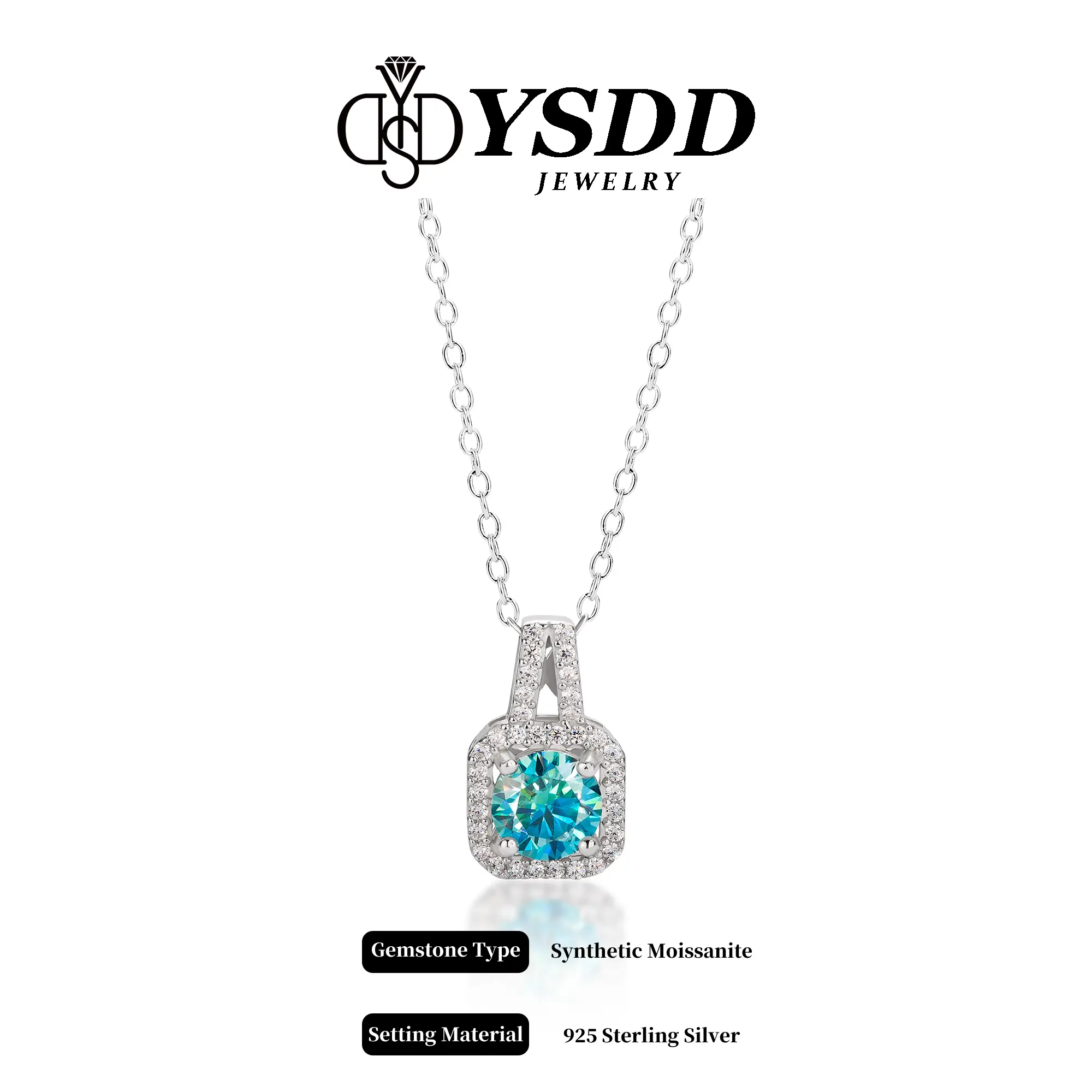 【#86】Neon Blue Synthetic Moissanite Necklace in 925 Sterling Silver