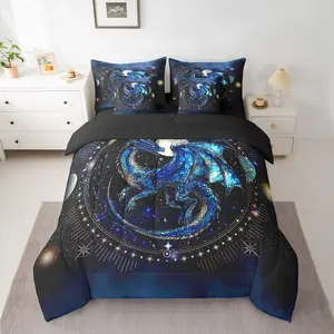 Dragon Comforter Set with Sheets Dragon Stuff Bed in a Bag for Boys Girls Teens Luxury 7 Pieces Bedding Set Dragon Decor Bed Set Room Decor Blue Black