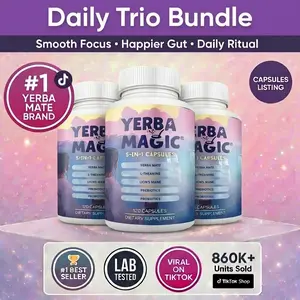 Yerba Magic 3-Pack Bundle: Buy 2 Get 1 Free | 5-in-1 Capsules - Yerba Mate, L-Theanine, Lion's Mane, Prebiotics, Probiotics