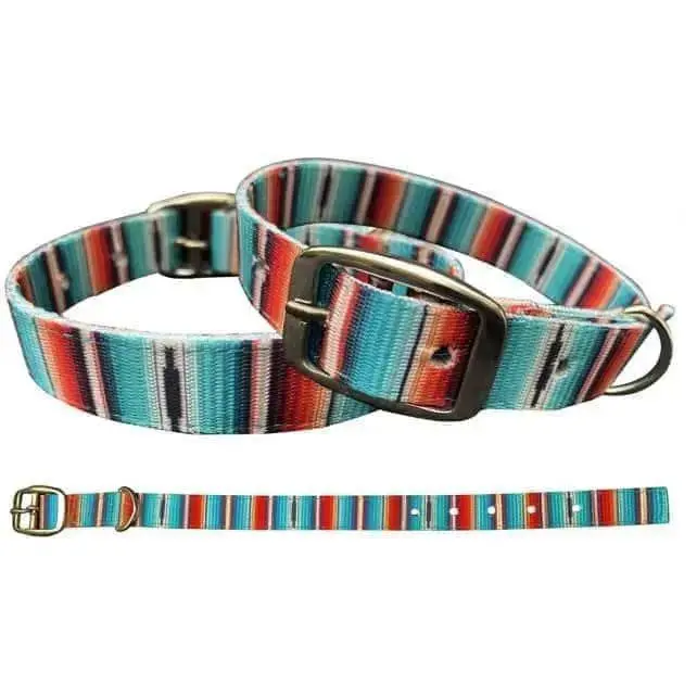 Teal Serape Southwest design nylon dog collar, dog accessories Teal Serape Southwest design nylon dog collar, dog accessories