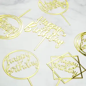 6-Pack Gold Birthday Cake Topper Set, Double-Sided Glitter, Acrylic Happy Birthday Cake Toppers/Cupcake Toppers, Birthday Decorations for Children or Adults. Cake Birthday Topper
