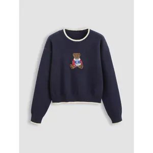 Cider [5 colors, size 0-10] Round Neckline Graphic Bear Long Sleeve Sweater