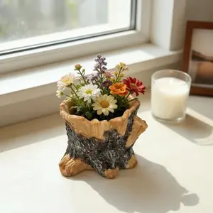 Rustic Tree Bark Design Vase, Multi-Plant Greenery Decorative Piece, Ideal for Home Decoration, Unique Floral Arrangement Accessory