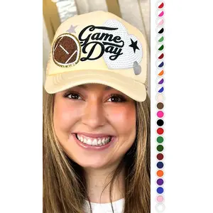 Women's Stars Sequin Trucker Hat - Customizable, Adjustable Size, Breathable Mesh, Football Game Day Fan Accessory