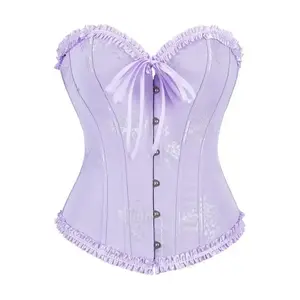 Strapless Overbust Corset Bustier Shapewear with Ruffles And Lace for a Masquerade, Designed to Be Worn Outside, Featuring a Beautiful Back And Front Button Closure for Women.(Sheet)
