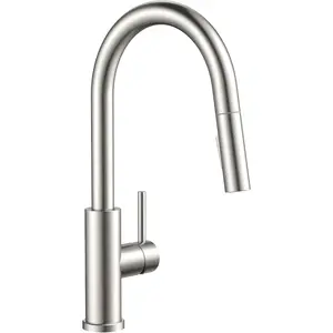 Kitchen Faucets with Pull Down Sprayer, Brushed Nickel Classic Single Handle Stainless Steel High Arc Faucet for Kitchen Sink, 1 Hole with Deck Plate Sink Faucet for Bar RV Farmhouse Laundry