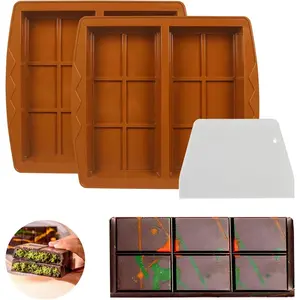 1 Inch Deep Dubai Chocolate Bar Mold, 2PCS Silicone Chocolate Bar Molds with , Thick Candy Bar Mold for Baking Homemade Snacks, BPA Free