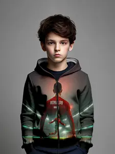 Boys Ronaldo Style Zip Hoodie, Football Love, 3D Digital Print, Casual Sport Sweatshirt, Perfect Gift for Soccer Fans, Graphic Hoodie