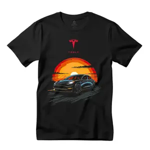 Sleek Style: Black Tesla Model Y Sunset Ride Black T-Shirt