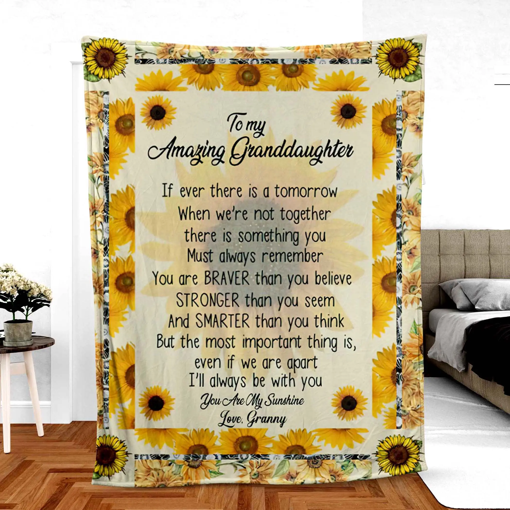 To My Amazing Grandđaughter Sunflower Fleece Sherpa Christmas Gift Blanket - Soft and Cooling Material for Cozy Sleep