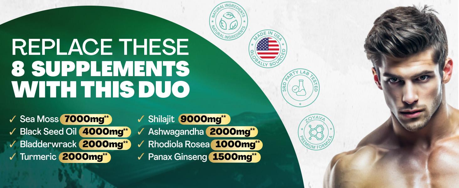 Eternal Vitality Bundle - Zoyava NAD+ & Sea Moss All-in-One Supplement Combo for Extra Skin Aging Support, Multivitamin, & Overall Wellness - Made in USA