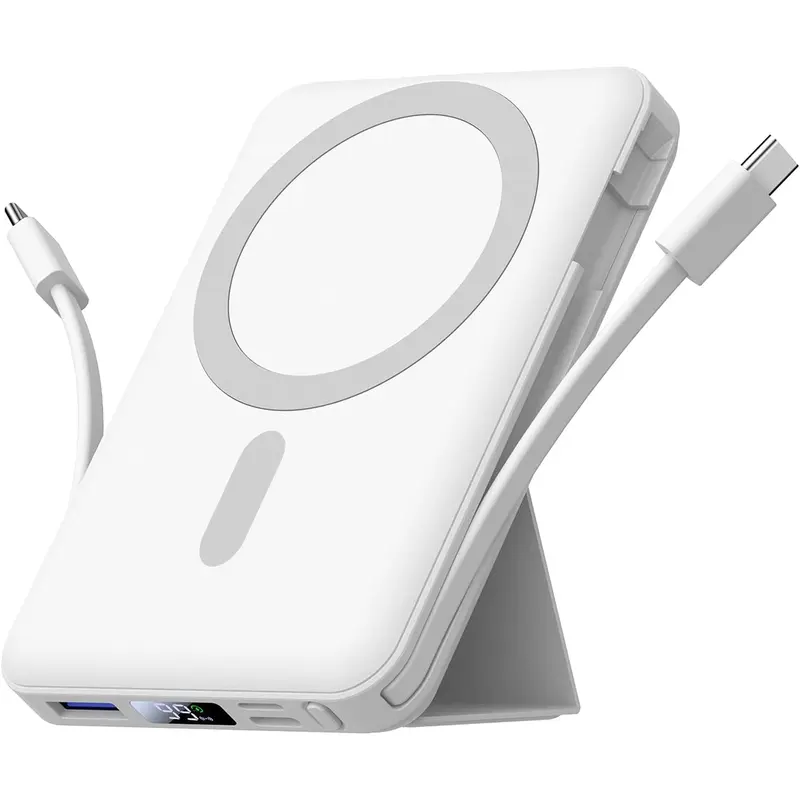 Magsafe Battery Pack 10000mAh Wireless Magnetic Charger 22.5W PD Fast Charging USB-C Cable LED Display Foldable Stand for iPhone 16/15/14/13/12 Pro Max Device Foldable Power Bank Chargeable Lithium Portable with Protection Black Smartphone tiktokshopsprin