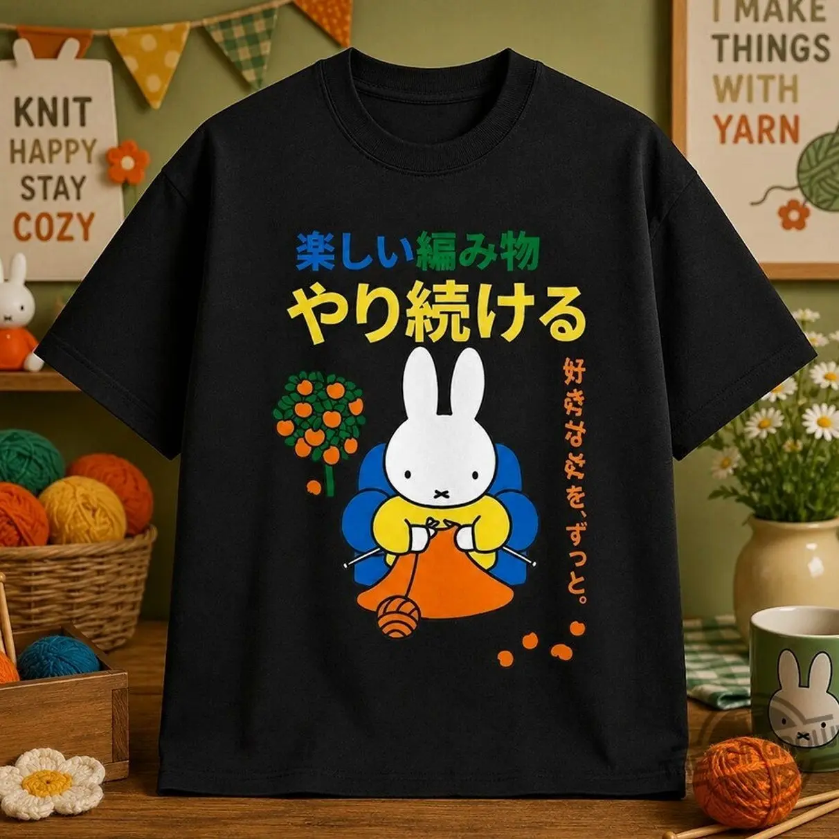Women's Casual Cotton Miffy Graphic T-Shirt, Short-Sleeve Comfortable Japanese Knitting Clothes 8G7, Shortsleeve, Fabric