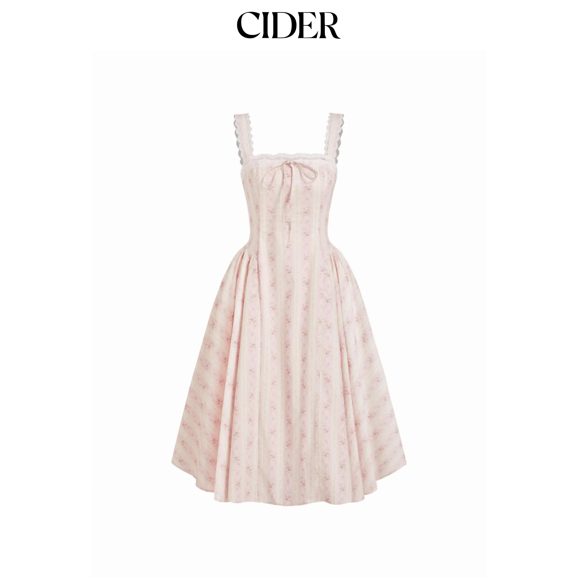 Cider Cotton Sweetheart Ditsy Floral Lace Up Ruffled Maxi Dress