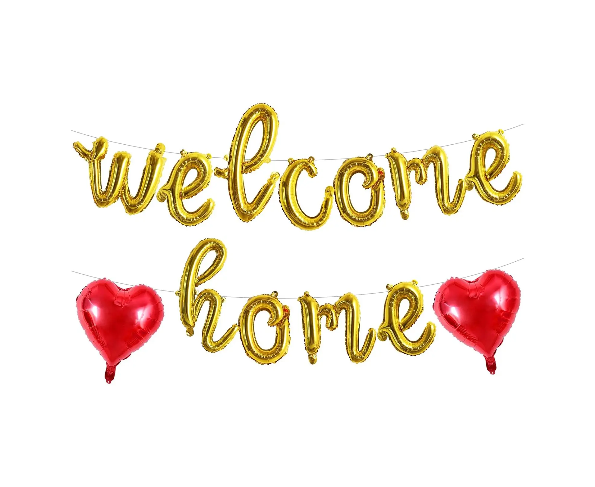 16-Inch Welcome Home Photo Balloon Set - Gold Cursive Foil Balloon Banner, Festive Home Supplies for Homecoming, House Warming Party Decorations