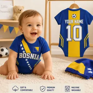 Bosnia Baby Soccer Bodysuit, Personalized Bosnia Football Jersey, Custom Name Number Infant Outfit, Bosnia Fan Baby Gift M4J