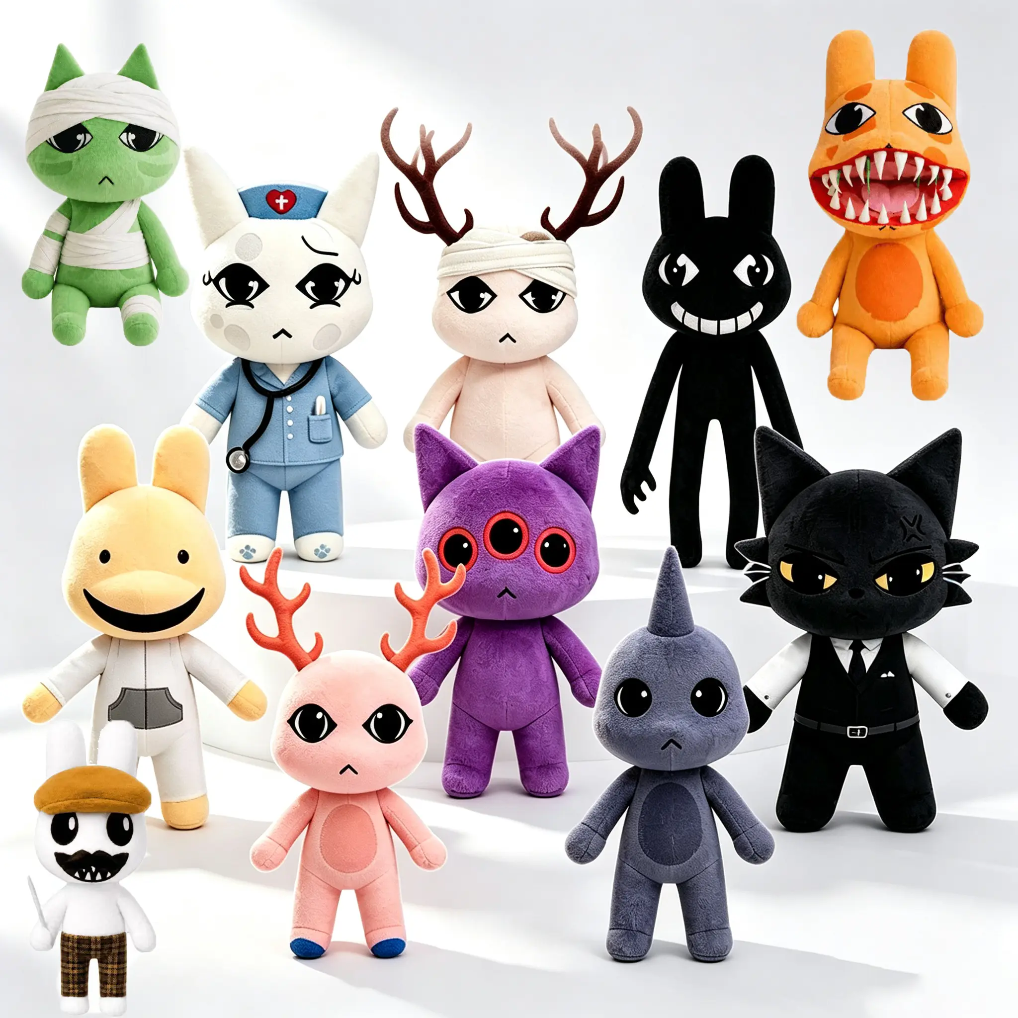 Animal Hospital Theme Creepy Cute Gothic Plush Dolls, Assorted Kawaii Horror Vet & Injured Animal Stuffed Toys, Soft Fluffy Character Plushies for Collection, Halloween & Birthday Gift
