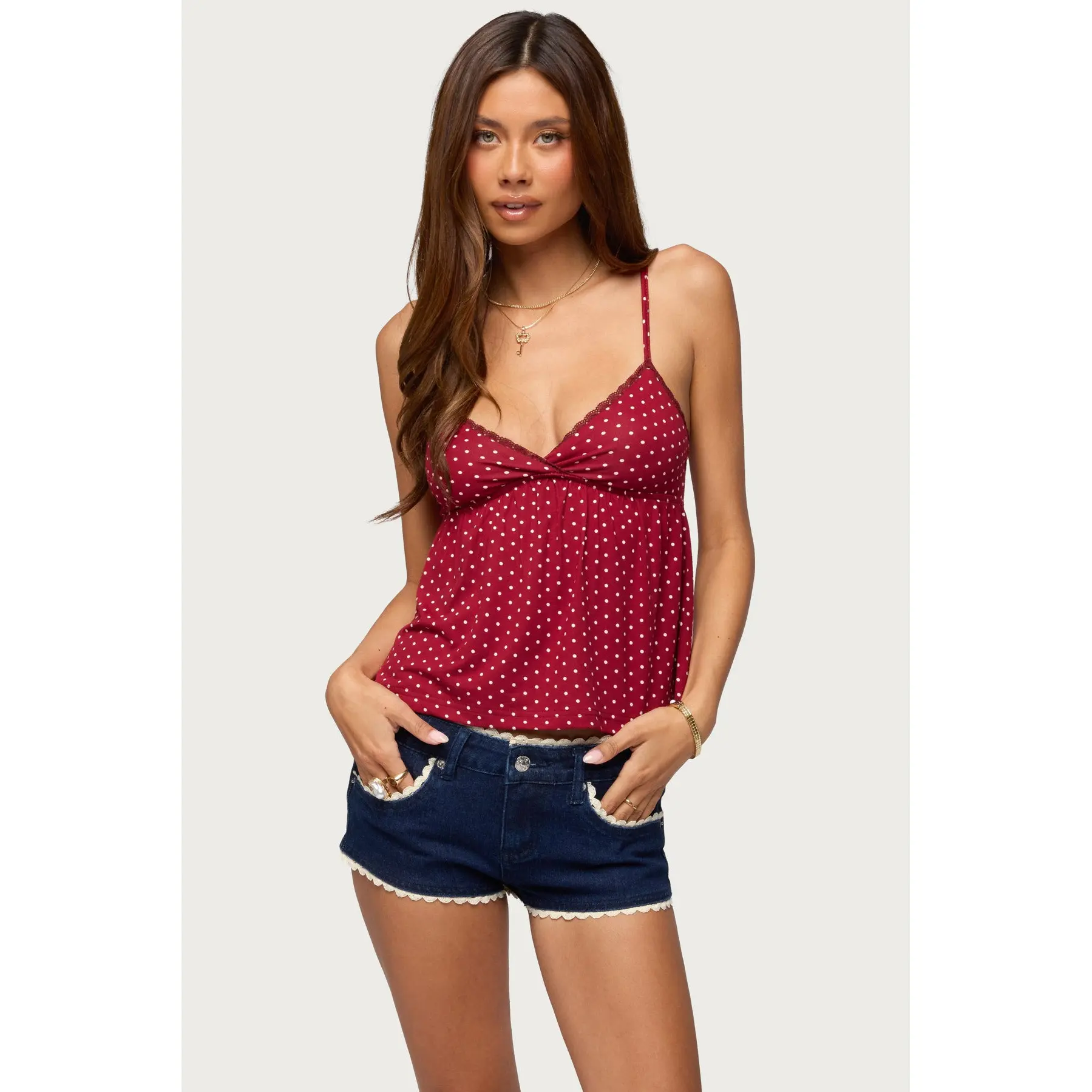 Belen Polka Dot Lacey Babydoll Top
