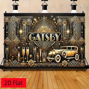 2D Flat, 1pc Gatsby Golden Art Deco Backdrop, Luxury Gatsby Backdrop, Roaring Twenties Theme, 2D Flat, Multiple Sizes, Suitable for Party Events, Elegant Golden Decoration, Perfect for Birthday Banners Ornaments