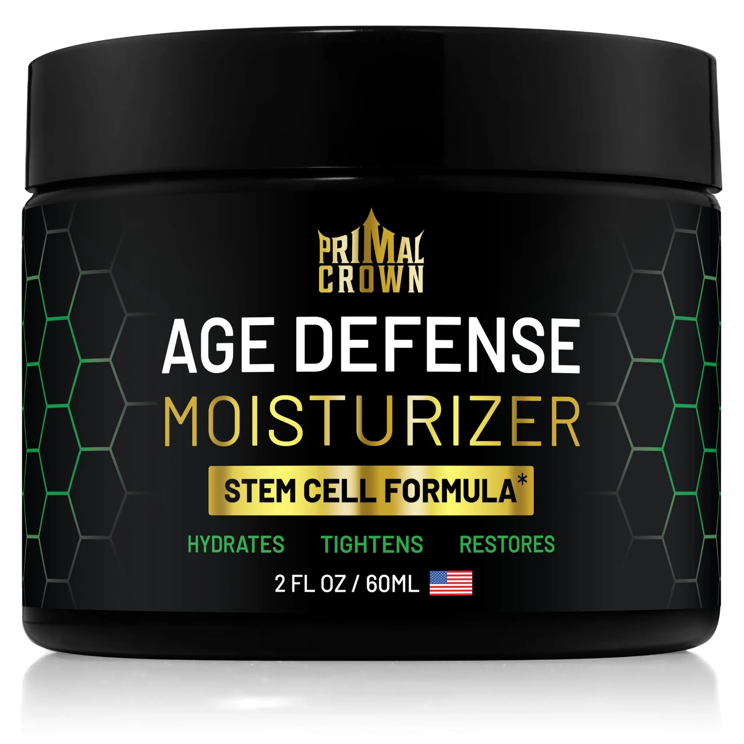 Primal Crown Men's Anti-Aging Face Moisturizer with Agave Stem Cells, Peptides, Hyaluronic Acid - Wrinkle Cream for Firm, Hydrated Skin (2 oz)
