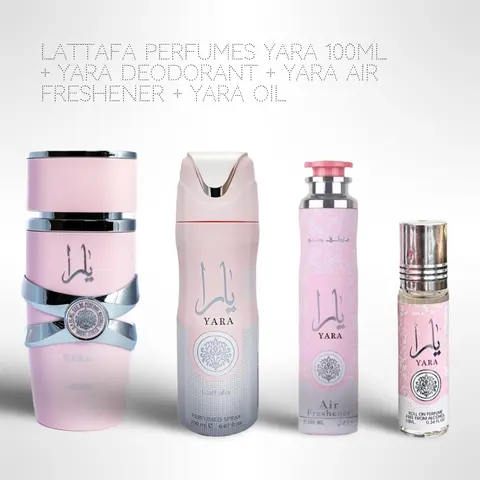 Lattafa Perfumes Yara 100ml + Yara deodorant + Yara air freshener + Yara oil - Long Lasting Women’s Perfume Vanilla Aroma Scented Scent Cologne Fragrance