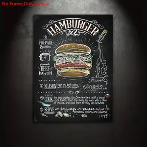 1 Piece/Set Frameless Canvas Painting Print Poster,Classic Vintage Chalkboard Recipe Menu Art,Foodie Cuisine Hamburger,Perfect Gift for Cooking Lover,Ideal Gift for Bedroom,Restaurant,Living Room,Dorm Hallway,Wall,Mural,Kitchen Decoration,Room Decor