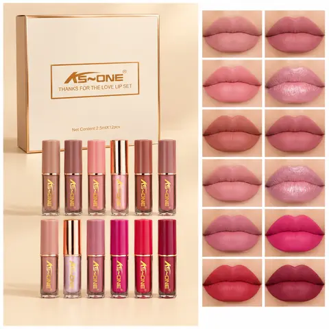 Women's 12-Color Liquid Lipstick & Lipgloss Set - 2.5ml Each, Alcohol Free, Matte & Pearl Finish, Lightweight, Long-Lasting, Moisturizing & Hydrating, Glossy Color, Makeup, Daily Lip Cosmetics, Beauty Gift