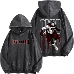 Omni Man Invincible Graphic Tee Vintage Washed Hoodie Unisex Streetwear Superhero Anime Shirt Omni Man Design Invincible Comic T Shirt Gift for Fans