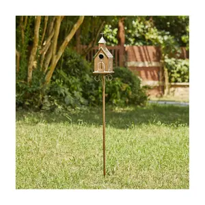 Glitzhome 53'' Metal Church Garden Birdhouse with Stake