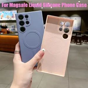 Fin For Magsafe Magnetic Wireless Charge Luxury Liquid Silicone Soft Phone Case For Samsung S25 Ultra S24 Ultra S22 S23 Ultra Plus