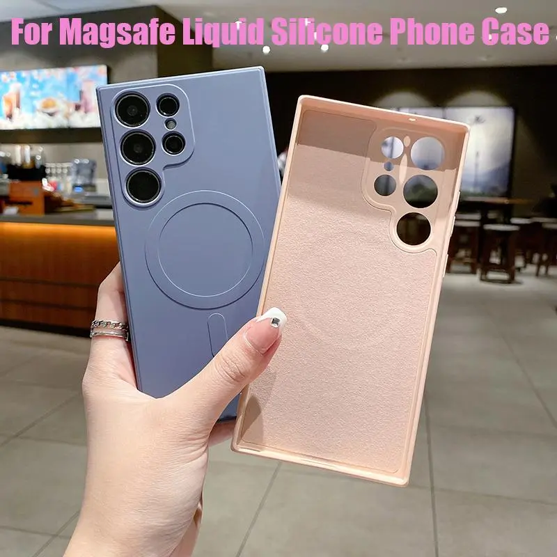 Fin For Magsafe Magnetic Wireless Charge Luxury Liquid Silicone Soft Phone Case For Samsung S25 Ultra S24 Ultra S22 S23 Ultra Plus