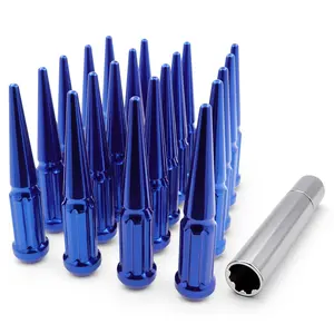 EZACCESSORY 12x1.5 Blue Spline Spike Lug Nuts Bulge Acorn with Key