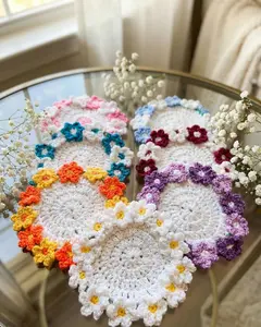 Handmade Crochet Daisy Coaster - 3D Floral Mug Coaster - Cottagecore Decor