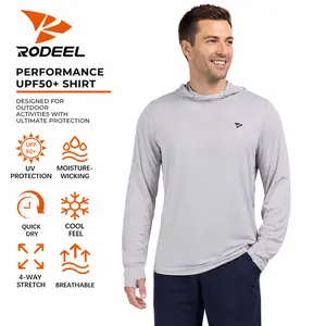 【FathersDayGift】RODEEL 929 Sun Hoodie Shirts w/ Thumbhole Men UPF 50+ UV Protection Long Sleeve Lightweight Quick Dry Moisture Wicking Breathable Athletic Activewear for Outdoor Running Hiking Fishing Construction Roofing Landscaping SummerVibes
