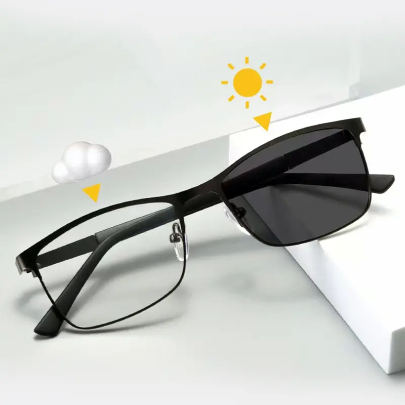 Color Changing Blue Light Blocking Glasses, Polarized Night Vision Reading Eyewear, Stainless Steel Frame, Casual Style, All Seasons Use, Anti Eyestrain Eyewear, Reading Eyeglasses, High Quality Eyewear
