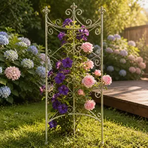 Littleox 25.6'' x 67.72'' Vintage Green Rustic Iron Garden Fence Panels, Decorative Outdoor Yard Landscape Border Edging, Multi-Purpose Plant Climbing Trellis & Anti-Animal Flower Plant Protective Barrier for Garden Pathway Lawn