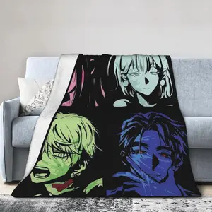 ALIEN STAGE Anime Flannel Blanket – 4-Character Design with Iconic Characters, Soft All-Season Bedspread for Bed, Couch & Travel