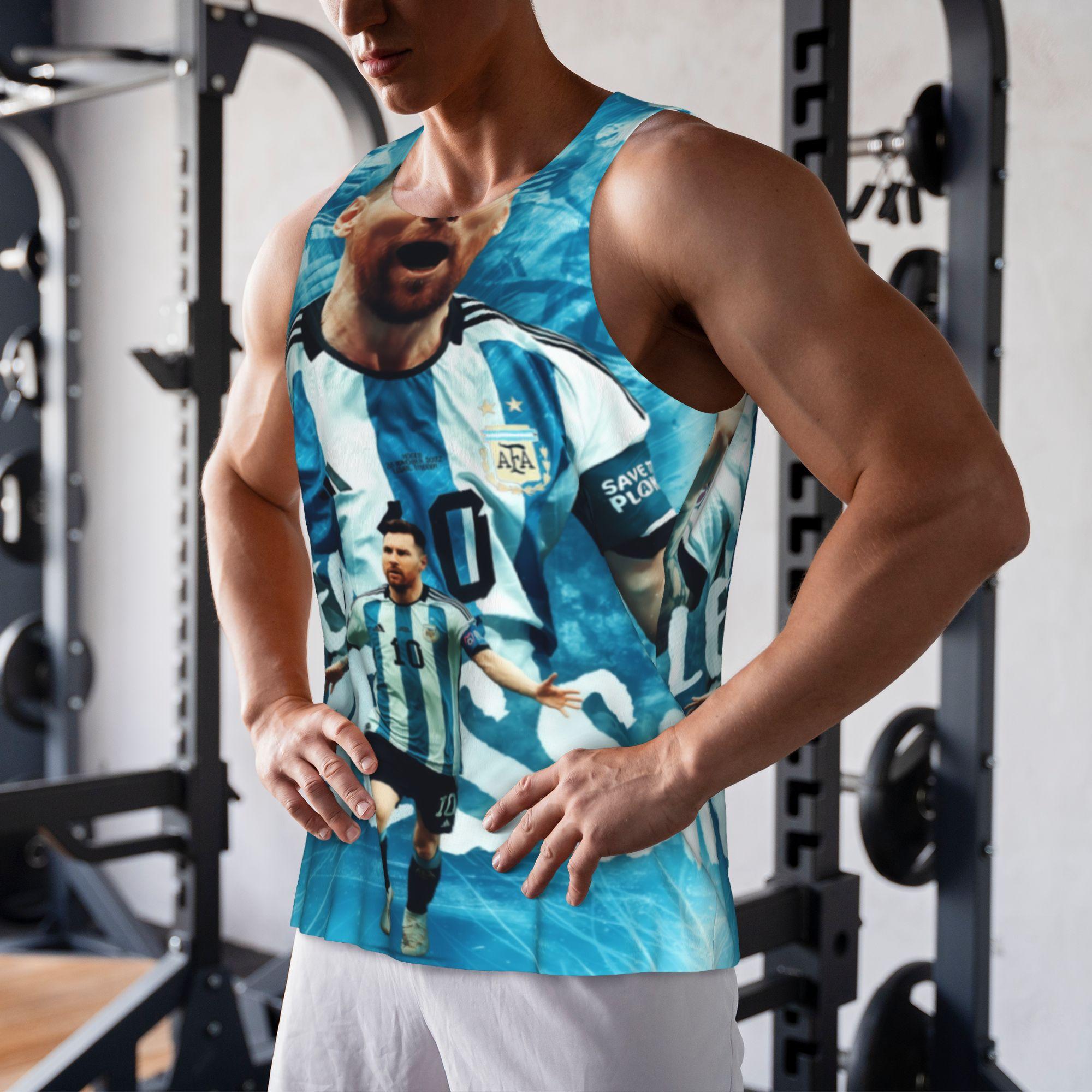 Messi Argentina National Team All Over Print World Cup Sleeveless Top Argentina Messi Celebration Graphic Soccer Fan Tank Top Summer casual and breathable